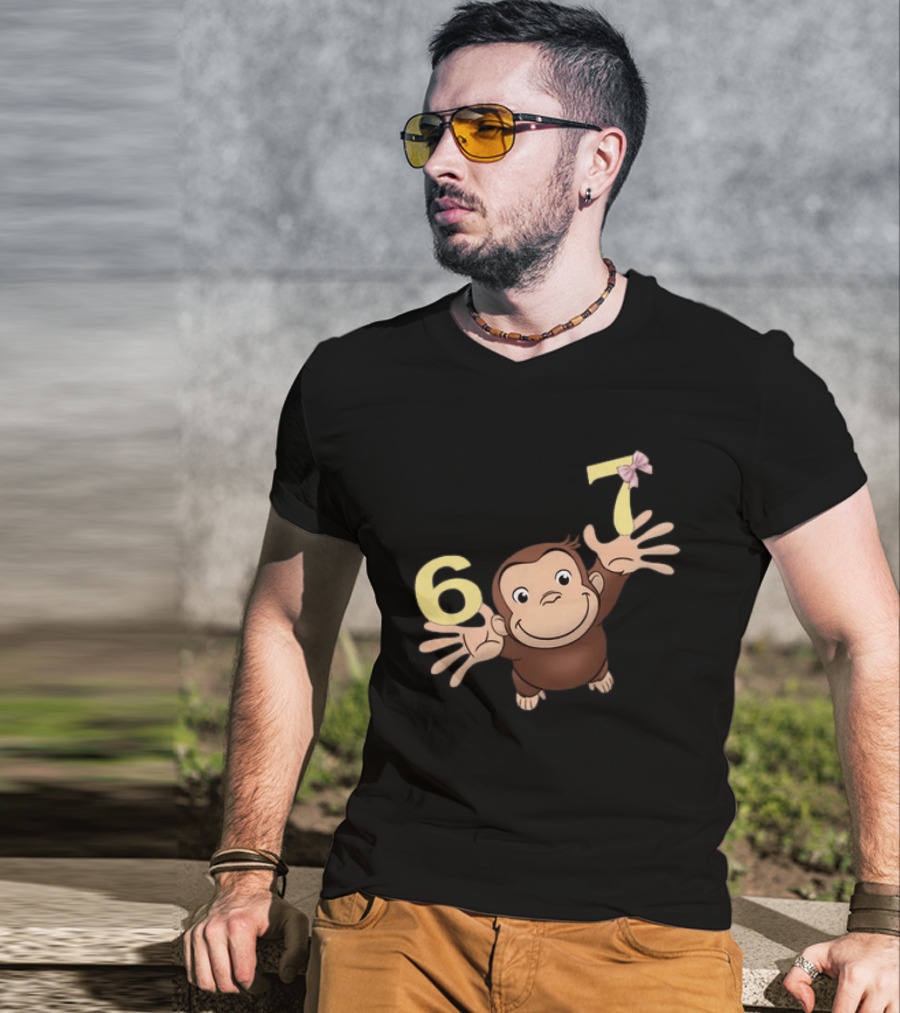 Curious George 67 Birthday Celebration Monkey And Numbers T-Shirt