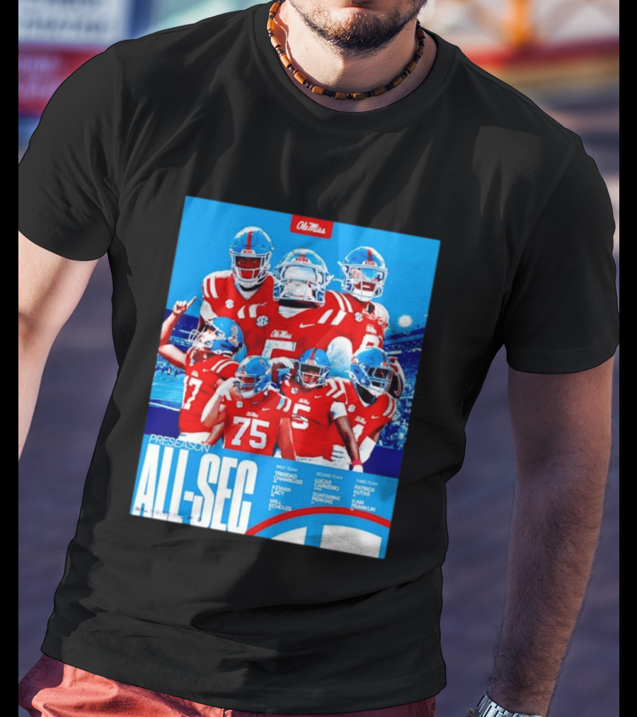 Ole Miss Rebels Preseason All SEC First Second Third Team Football Players T-Shirt