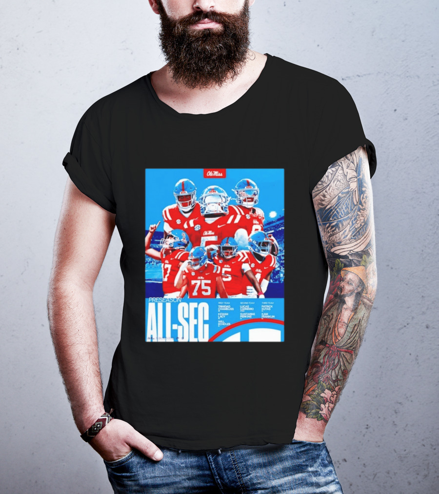 Ole Miss Rebels Preseason All SEC First Second Third Team Football Players T-Shirt