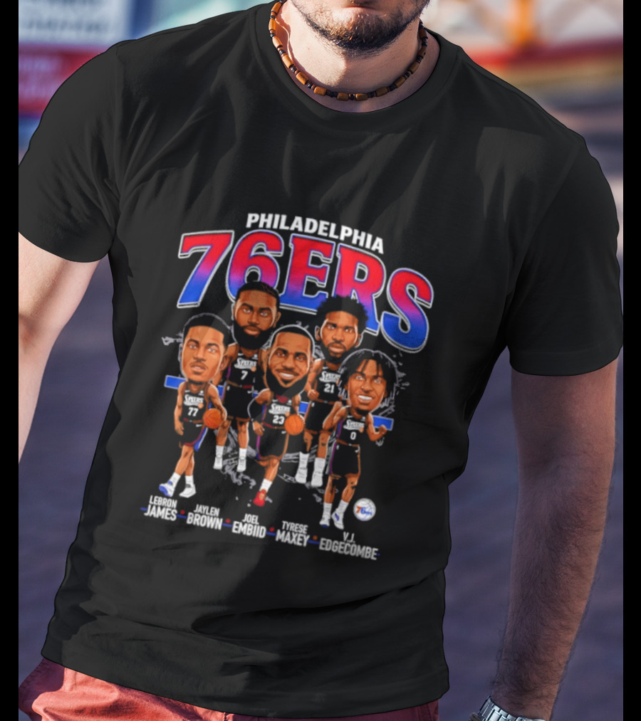 Philadelphia 76ers Big Five Harden Brown Embiid Maxey Edgecombe Caricatures T-Shirt