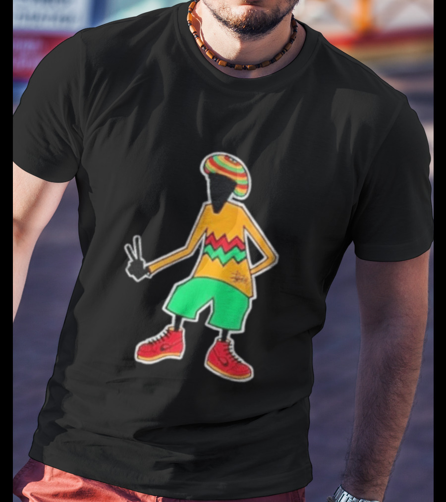 Stussy Rasta Man Peace Sign Reggae Streetwear Jamaica Style Fashion T-Shirt