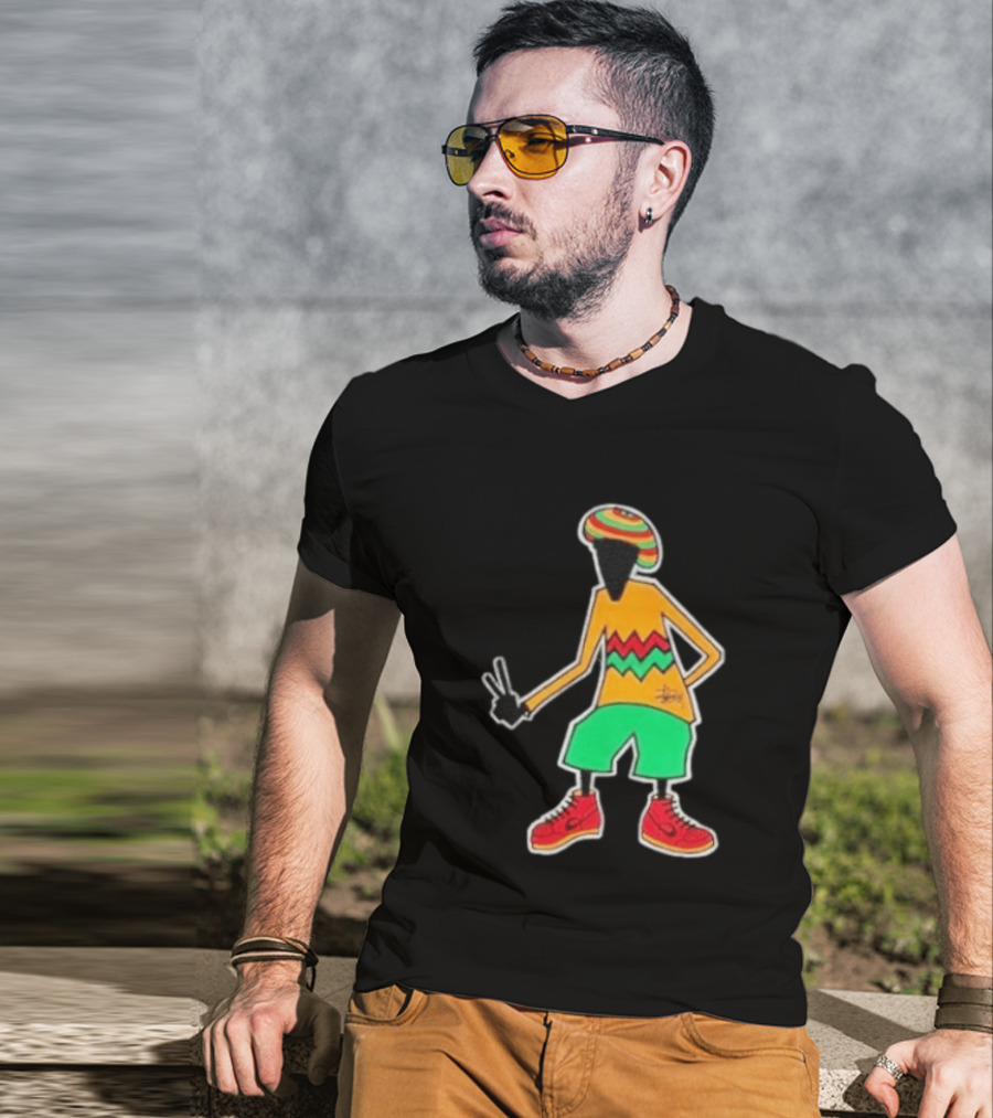 Stussy Rasta Man Peace Sign Reggae Streetwear Jamaica Style Fashion T-Shirt