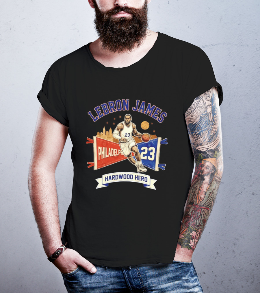 LeBron James 23 Philadelphia Basketball Skyline Hardwood Hero T-Shirt