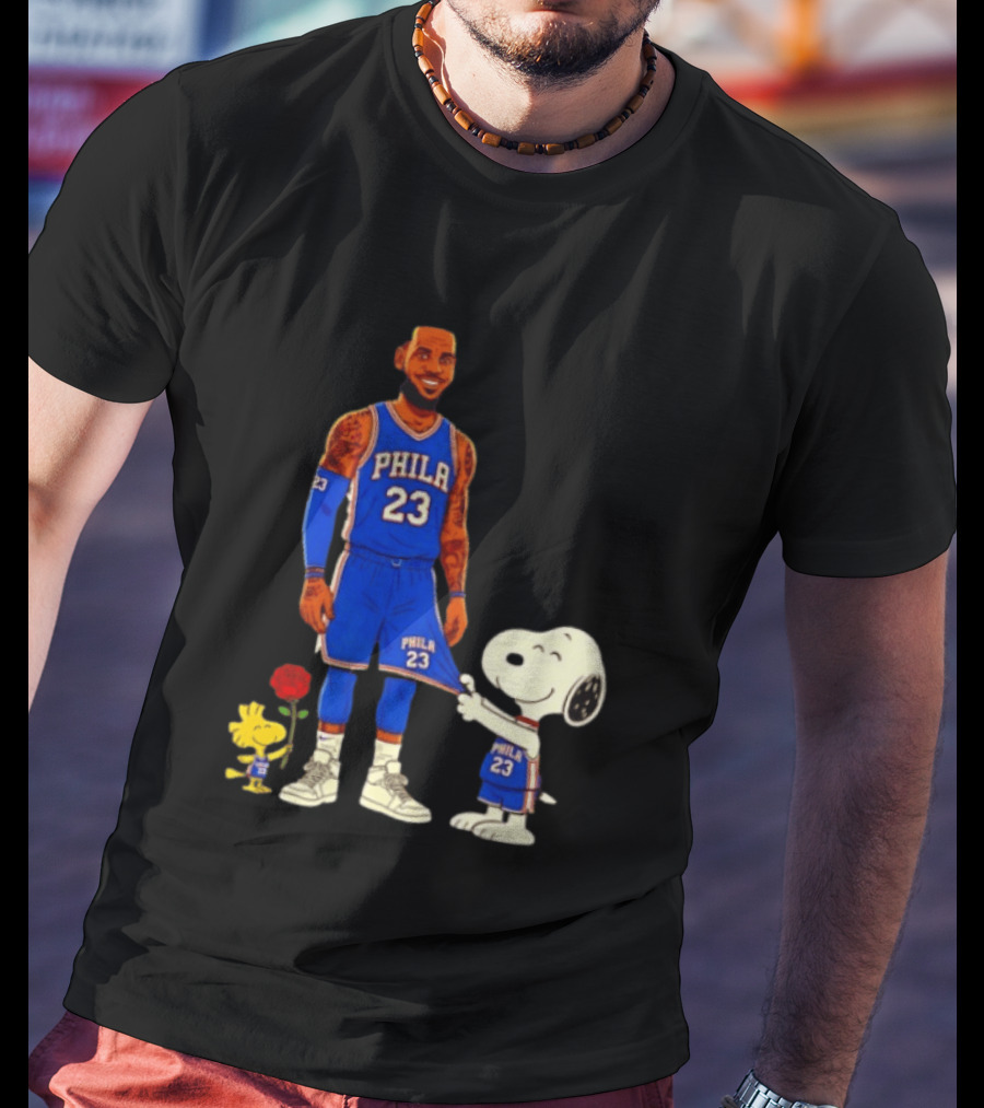 LeBron James Peanuts Collaboration Philadelphia 76ers Snoopy Woodstock 23 Jersey T-Shirt