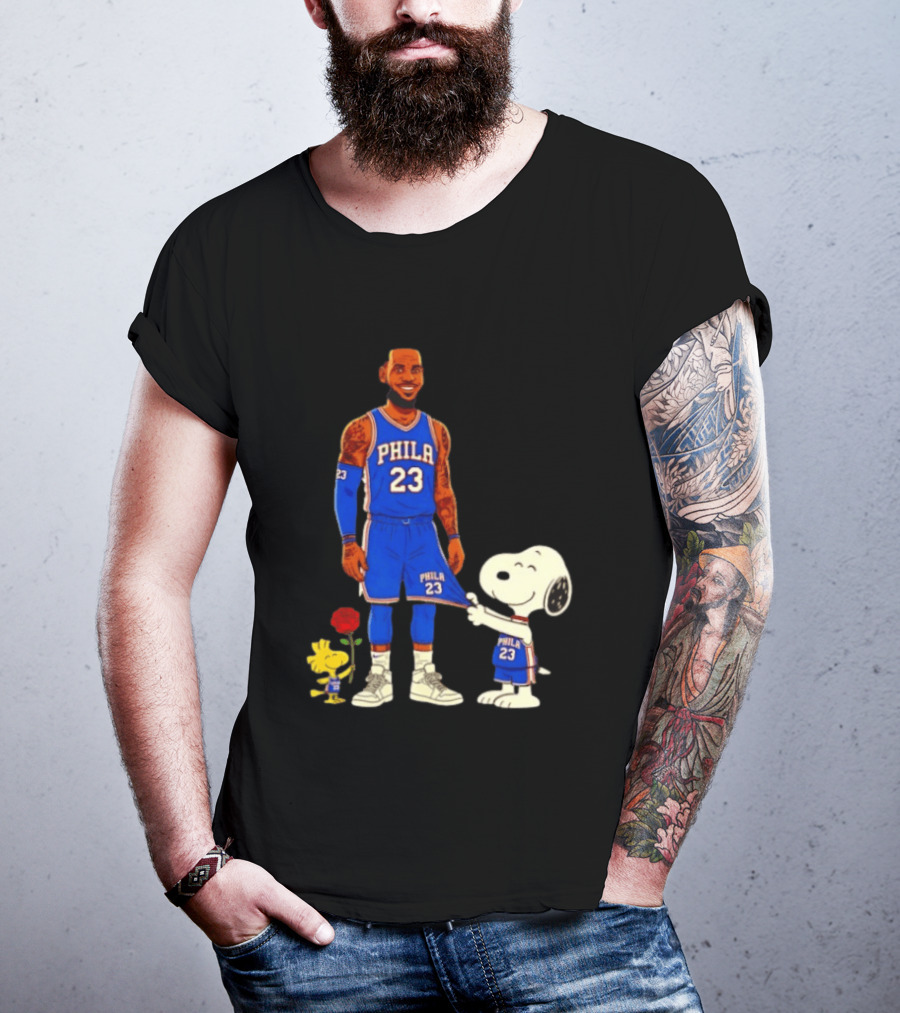 LeBron James Peanuts Collaboration Philadelphia 76ers Snoopy Woodstock 23 Jersey T-Shirt