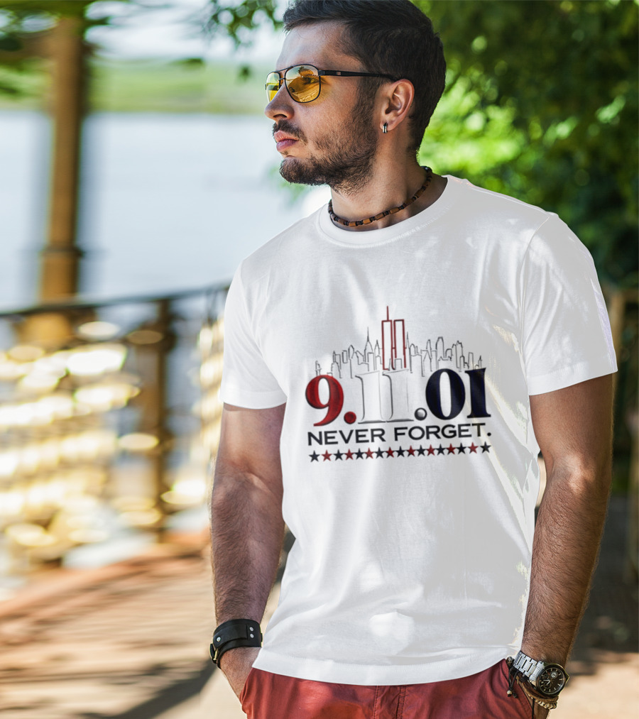 9.11.01 Never Forget New York City Skyline Twin Towers And Stars T-Shirt