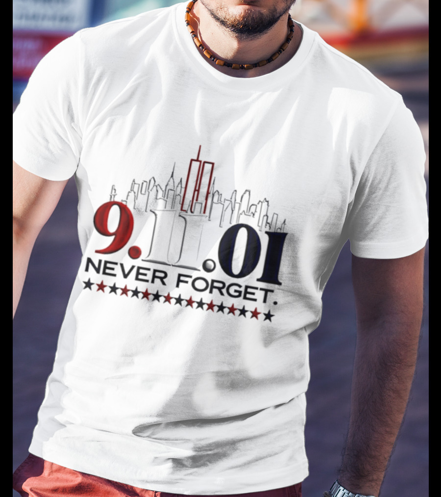 9.11.01 Never Forget New York City Skyline Twin Towers And Stars T-Shirt