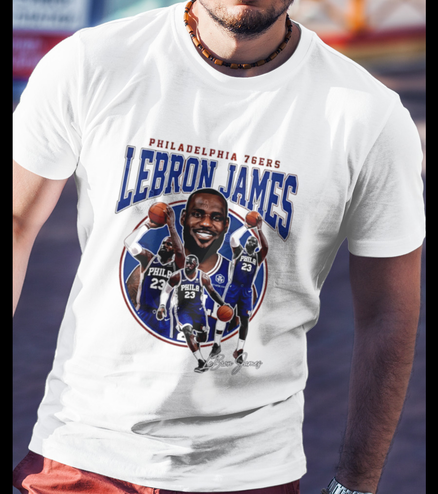 Philadelphia 76ers LeBron James Blue Jersey Player Collage T-Shirt