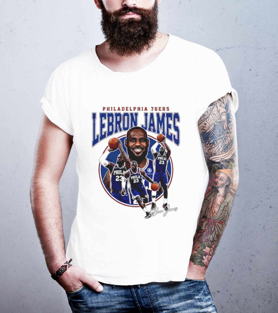 Philadelphia 76ers LeBron James Blue Jersey Player Collage T-Shirt