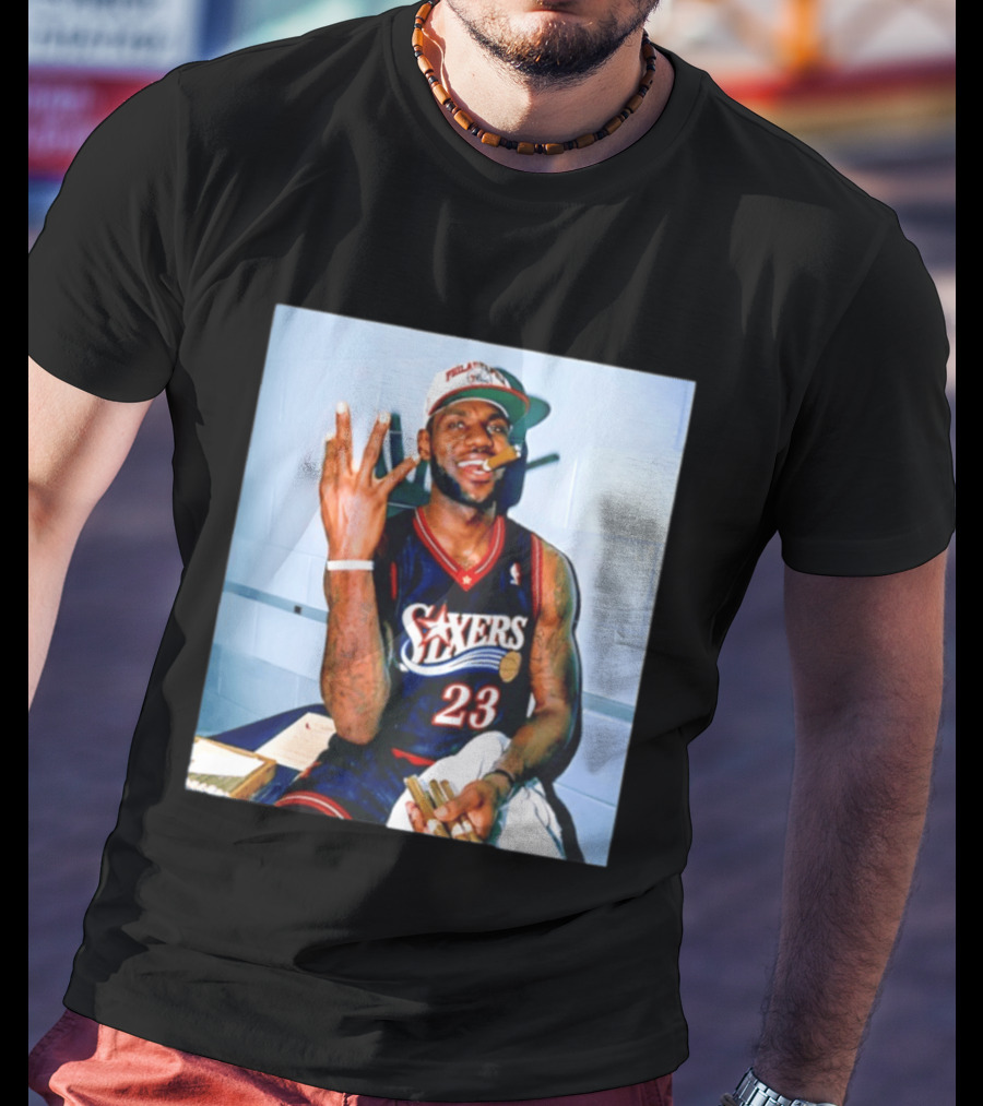 Philadelphia 76ers LeBron James 23 Cigar Photo T-Shirt