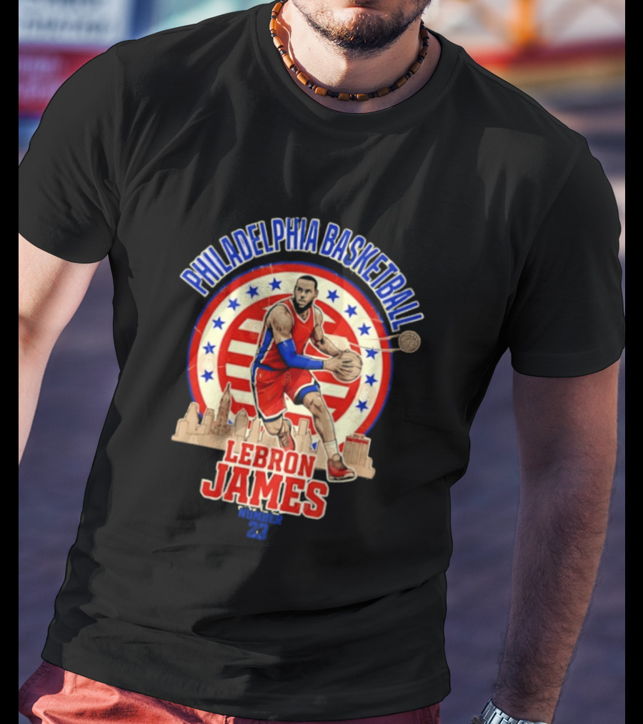 Philadelphia Basketball LeBron James City Skyline Player Red And Blue T-Shirt