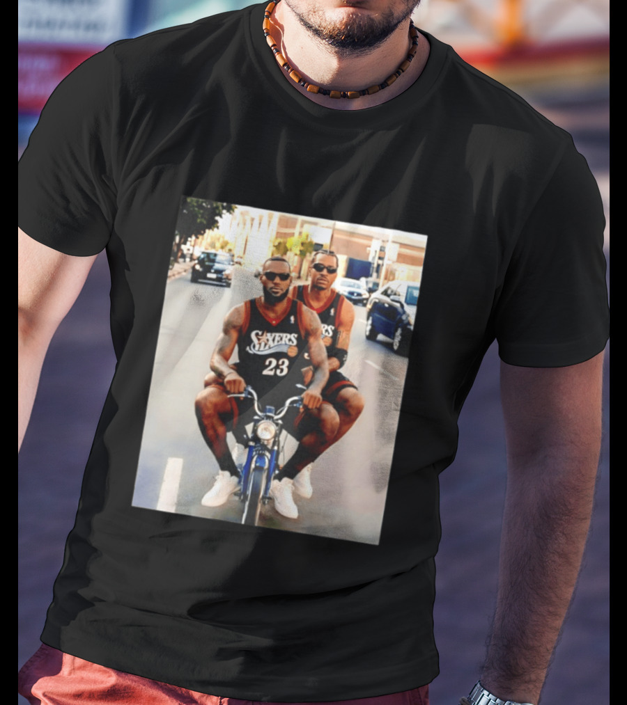 Philly Sixers LeBron James Allen Iverson Motorbike Meme T-Shirt