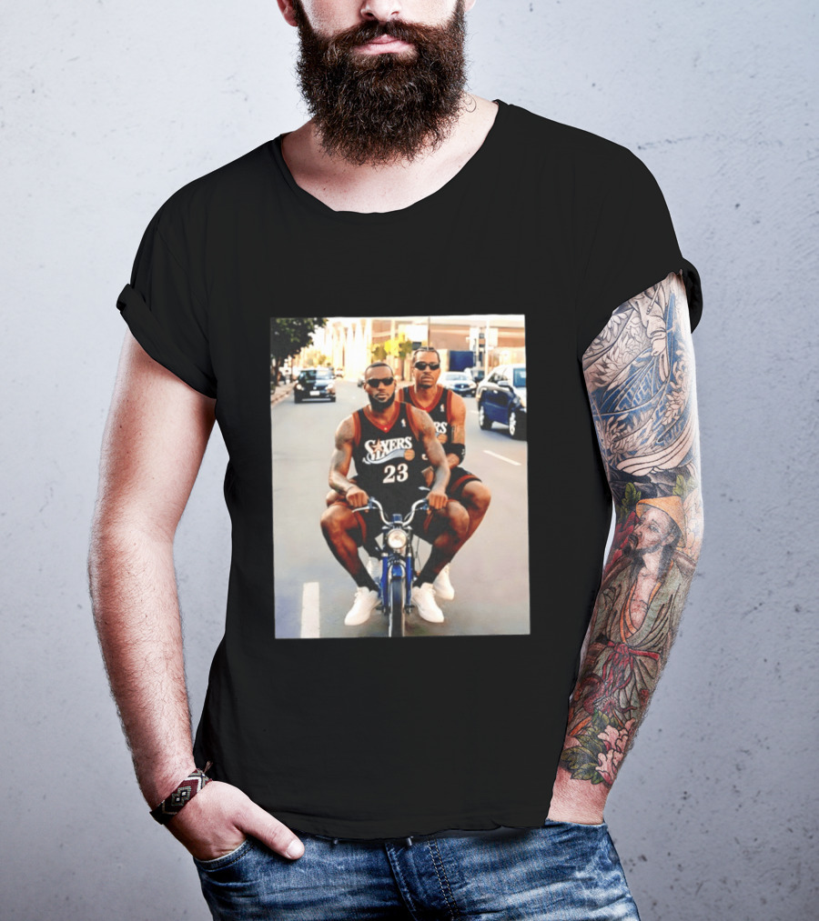 Philly Sixers LeBron James Allen Iverson Motorbike Meme T-Shirt