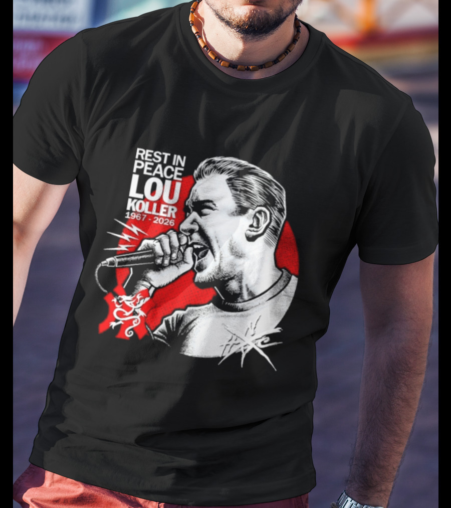 Rest In Peace Lou Koller 1967 2026 HxC Microphone Art Red And White T-Shirt