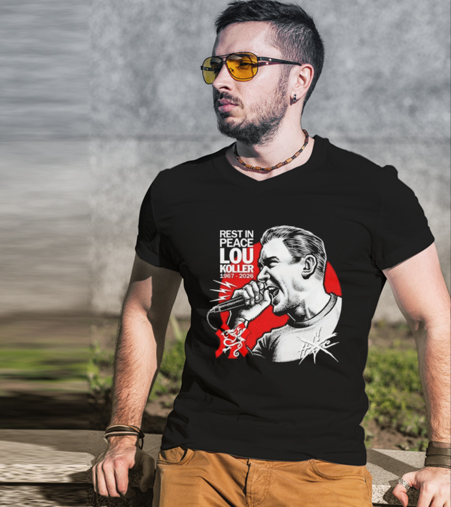 Rest In Peace Lou Koller 1967 2026 HxC Microphone Art Red And White T-Shirt