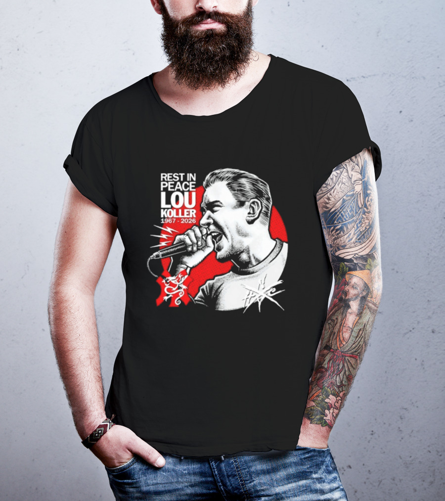 Rest In Peace Lou Koller 1967 2026 HxC Microphone Art Red And White T-Shirt