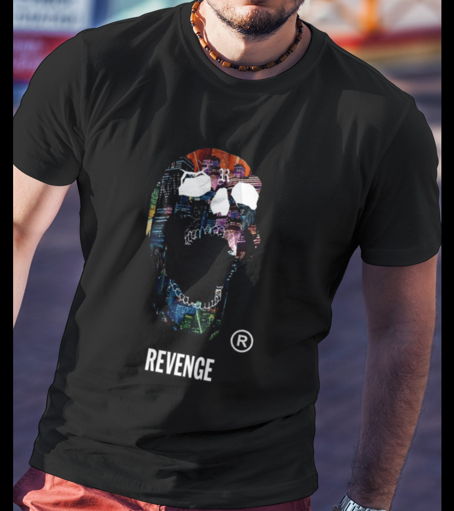 Revenge Neon Skull Cityscape Lights Black T-Shirt
