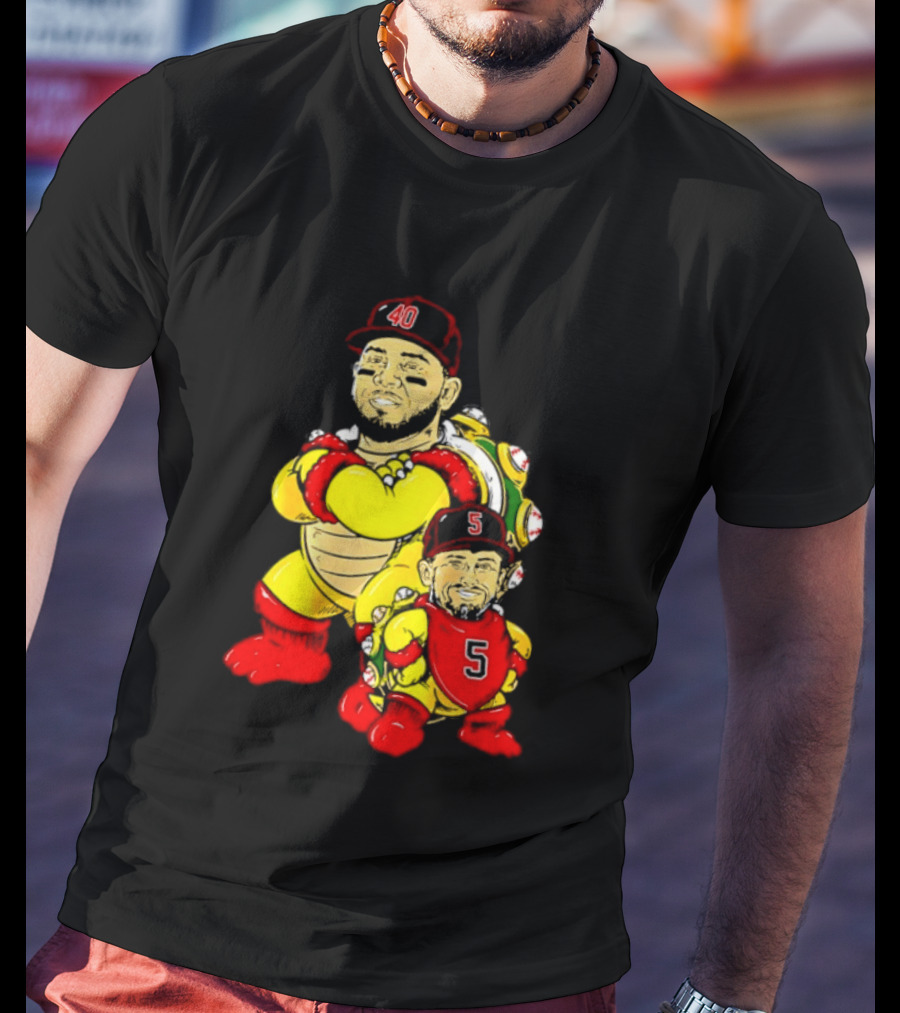 St Louis Cardinals Yadier Molina Albert Pujols Bowser Caricature 40 5 Red Cap T-Shirt