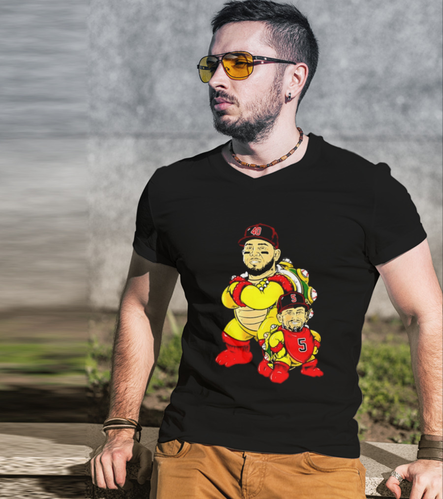 St Louis Cardinals Yadier Molina Albert Pujols Bowser Caricature 40 5 Red Cap T-Shirt