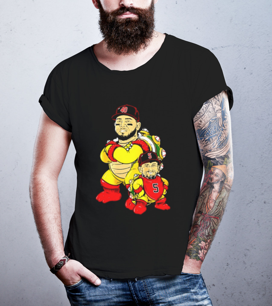 St Louis Cardinals Yadier Molina Albert Pujols Bowser Caricature 40 5 Red Cap T-Shirt