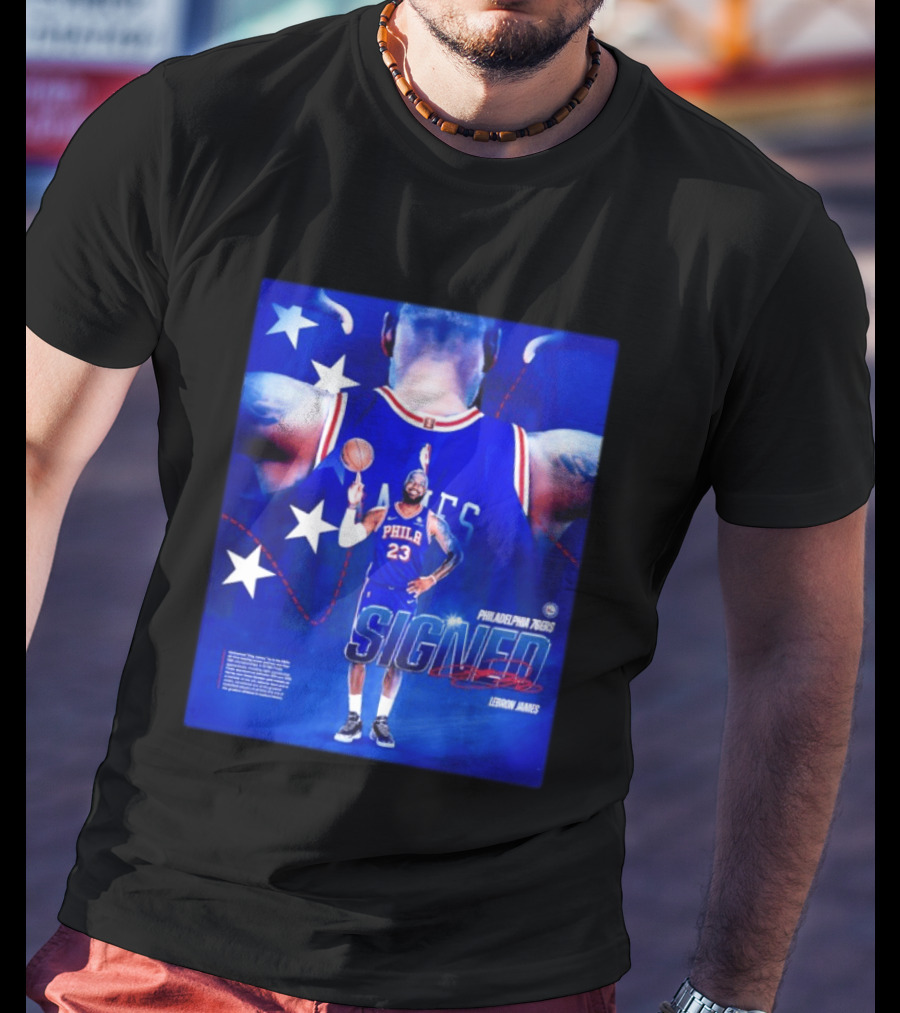 Philadelphia 76ers LeBron James Signed NBA 23 Stars T-Shirt