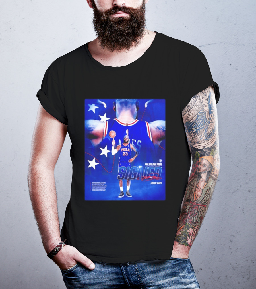 Philadelphia 76ers LeBron James Signed NBA 23 Stars T-Shirt