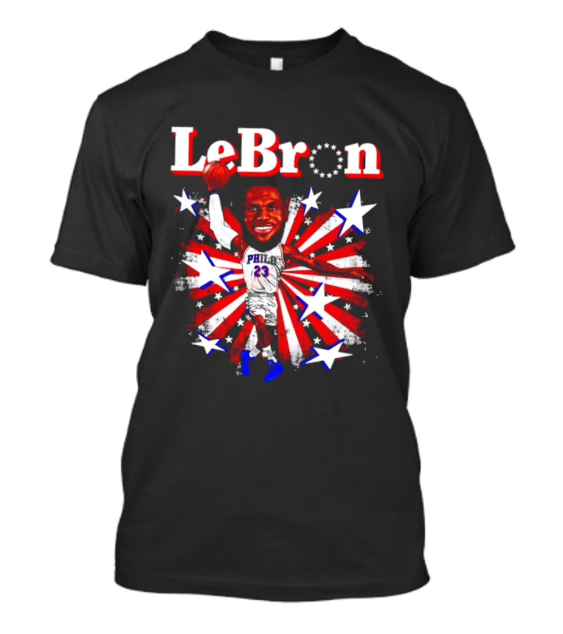 LeBron Stars PH 23 Basketball Caricature 76ers Red White Blue T-Shirt