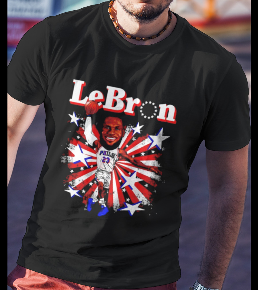 LeBron Stars PH 23 Basketball Caricature 76ers Red White Blue T-Shirt