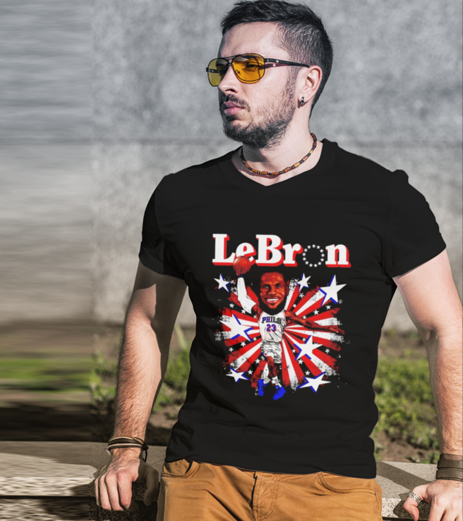 LeBron Stars PH 23 Basketball Caricature 76ers Red White Blue T-Shirt