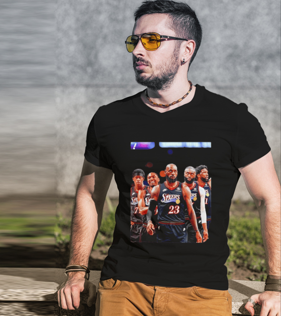 Tyrese Maxey VJ Edgecombe Jaylen Brown LeBron James Joel Embiid Sixers T-Shirt