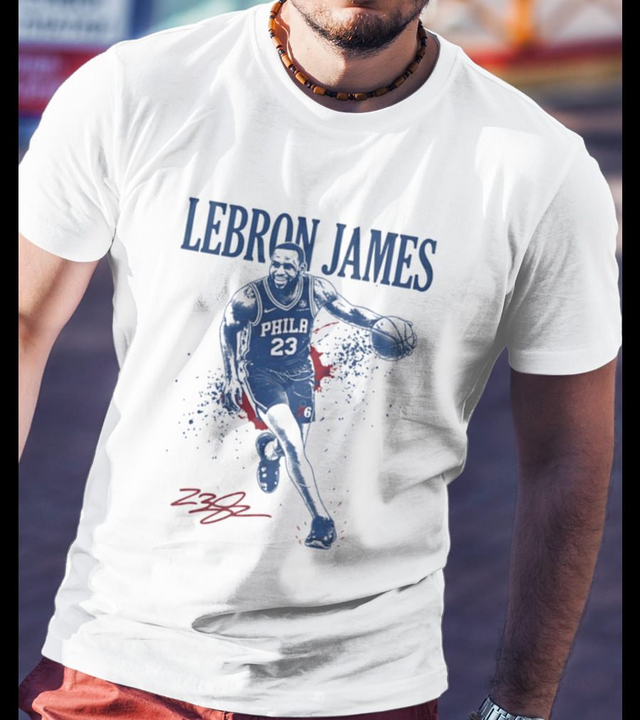 LeBron James 23 Philly Basketball Blue And Red Splash T-Shirt