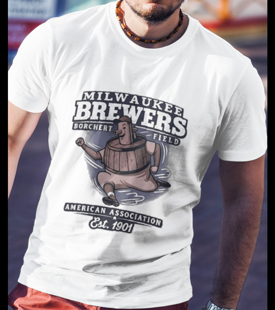 Milwaukee Brewers Borchert Field Running Barrelman American Association 1944 Team T-Shirt