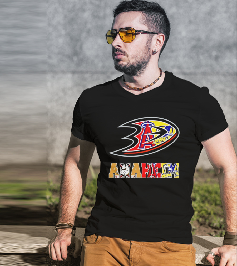Anaheim Ducks Los Angeles Angels Anaheim Bolts Collage Anaheim Text And Logos T-Shirt