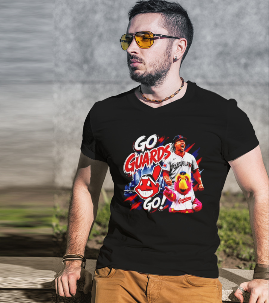 Jose Ramirez Cleveland Guardians Go Guards Go City Skyline Baseball Cheers T-Shirt