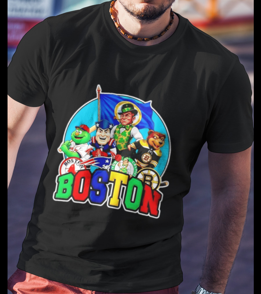 Boston Red Sox Patriots Celtics Bruins Mascots Characters T-Shirt