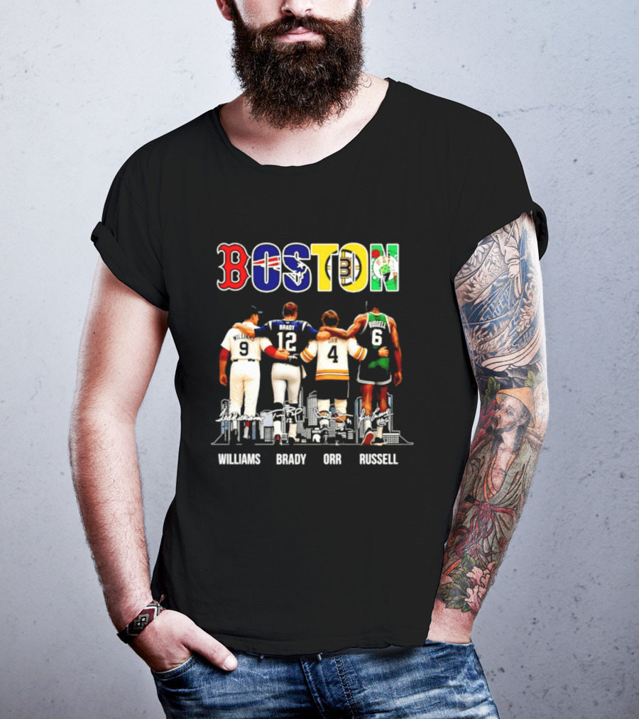 Boston Red Sox Patriots Bruins Celtics Williams Brady Orr Russell T-Shirt