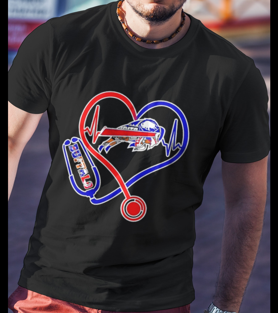 Buffalo Bills Sabres Heartbeat Stethoscope Red White Blue T-Shirt