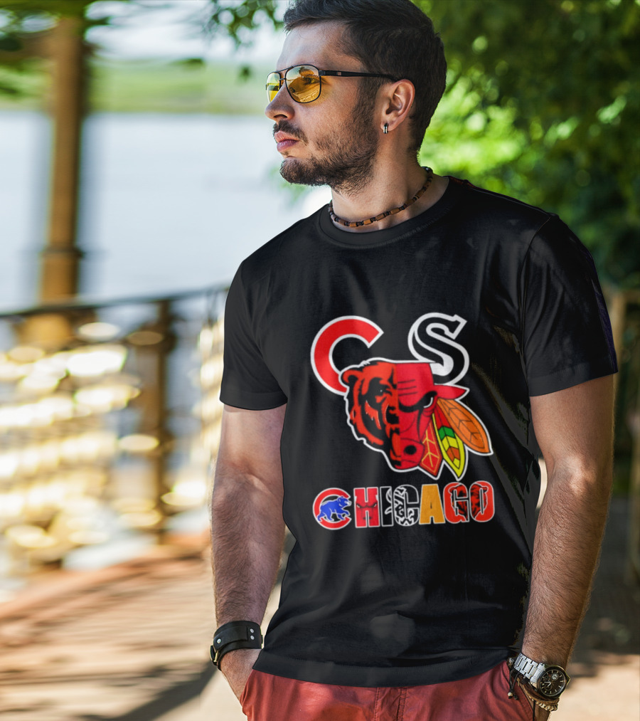 Chicago Bears Bulls Blackhawks Cubs White Sox Sports Team Collage T-Shirt