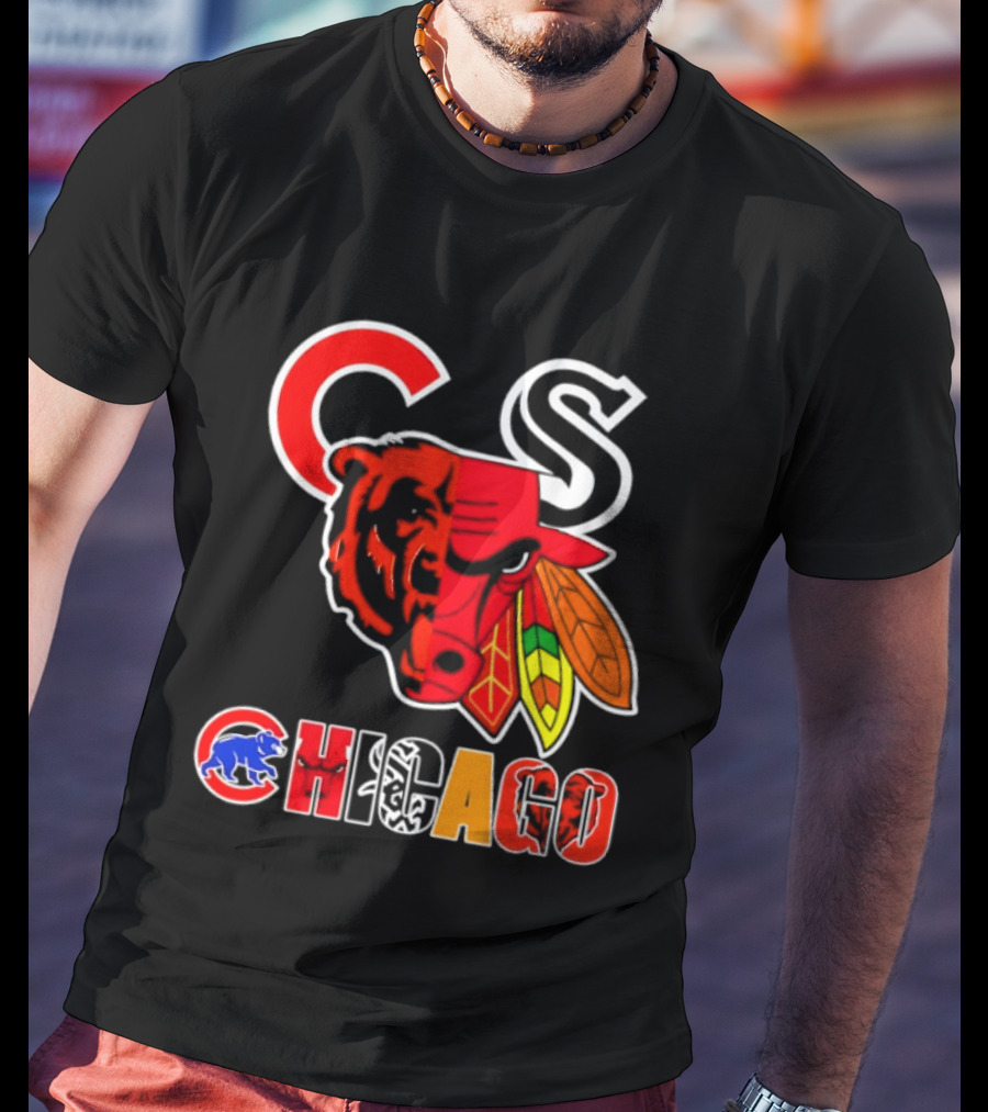 Chicago Bears Bulls Blackhawks Cubs White Sox Sports Team Collage T-Shirt