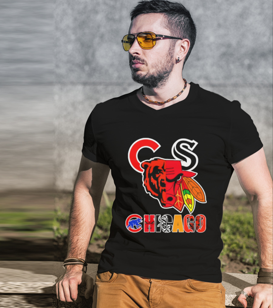 Chicago Bears Bulls Blackhawks Cubs White Sox Sports Team Collage T-Shirt