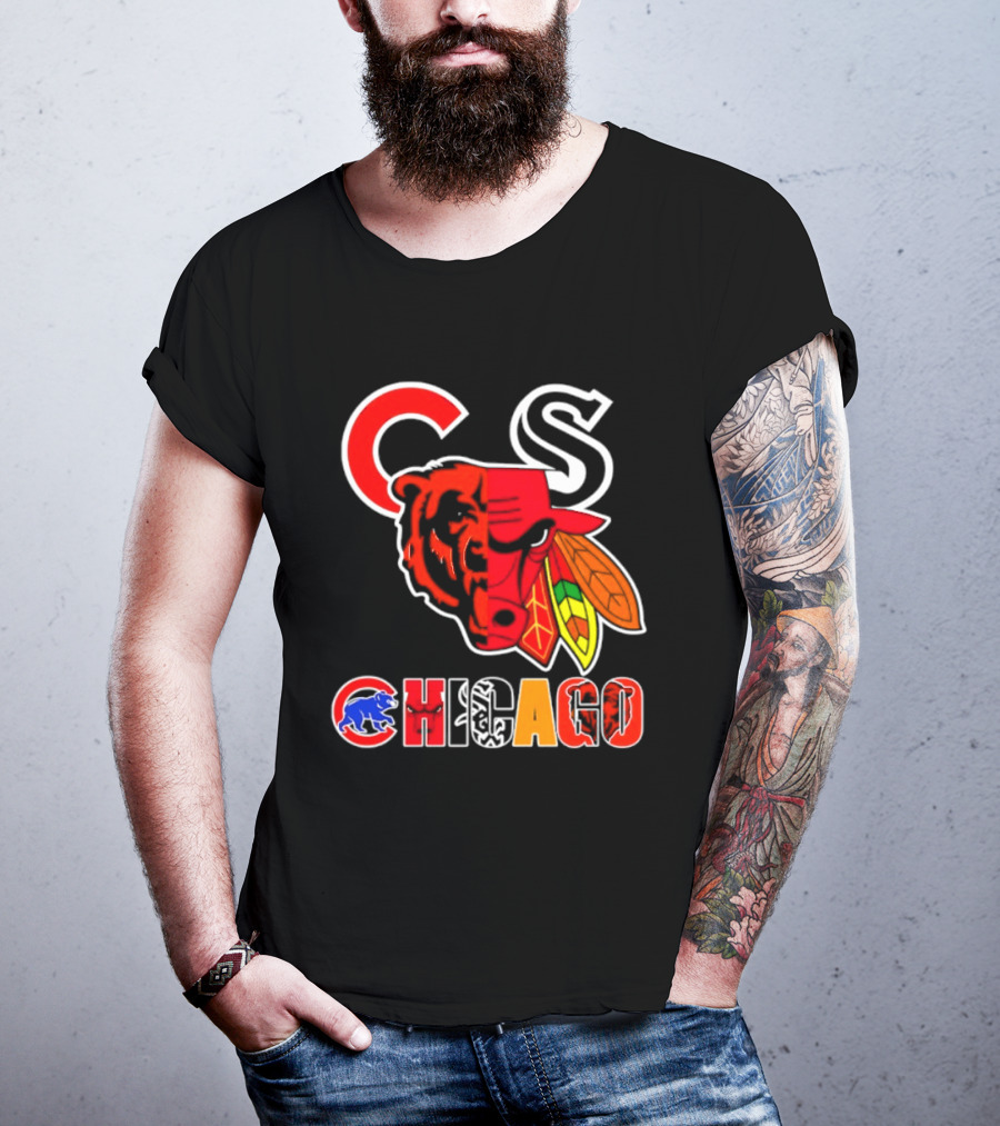 Chicago Bears Bulls Blackhawks Cubs White Sox Sports Team Collage T-Shirt
