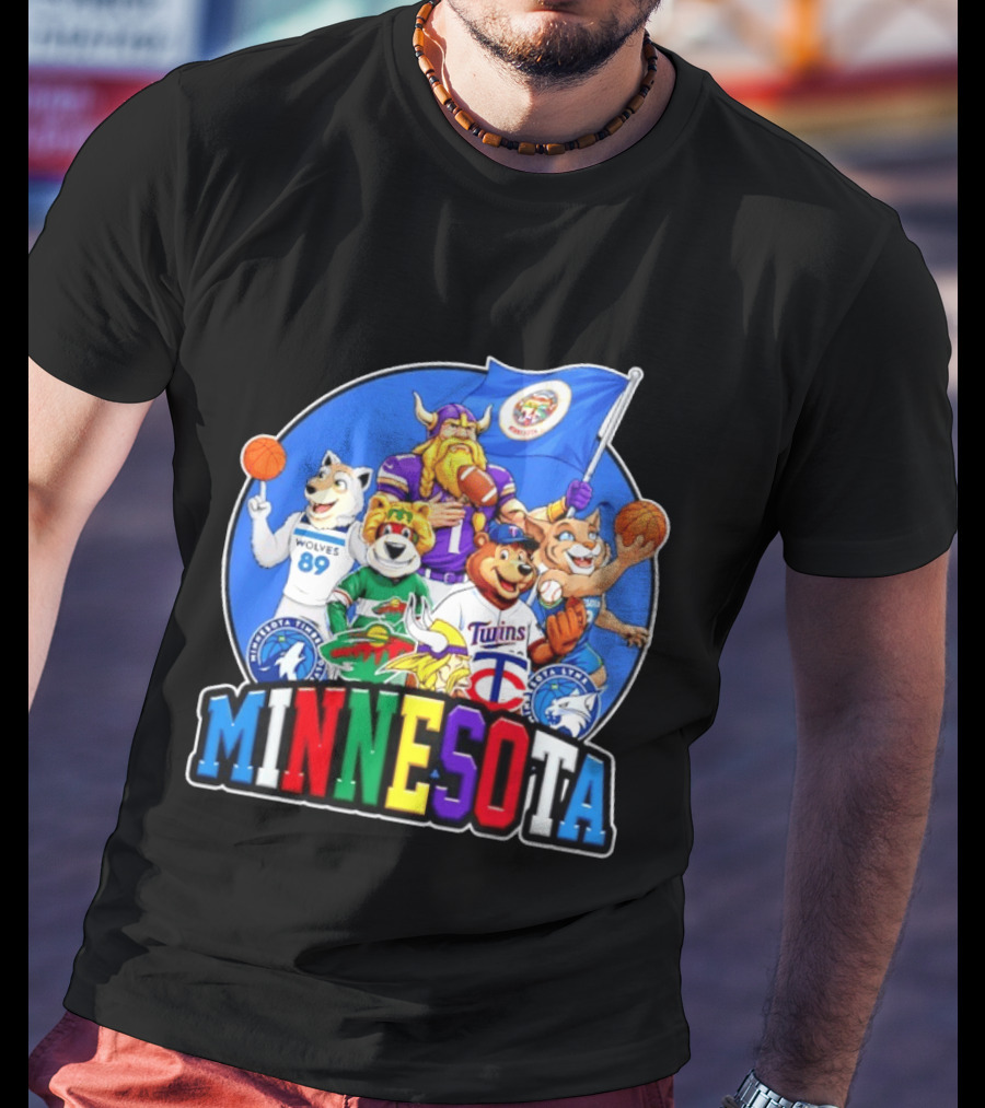 Minnesota Vikings Timberwolves Wild Twins Lynx Mascots And Logos Collection T-Shirt