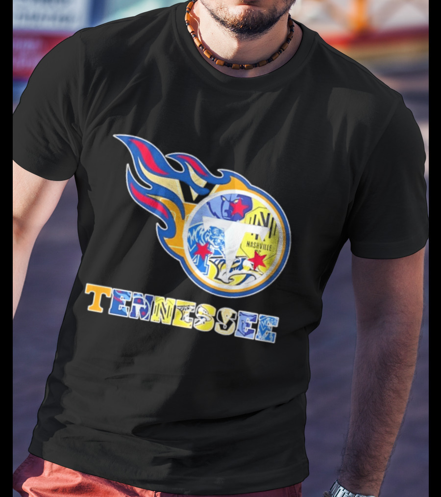 Tennessee Titans Nashville Predators Memphis Grizzlies Nashville SC Logos Mashup T-Shirt