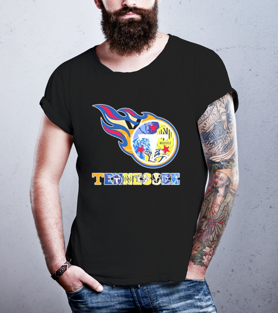 Tennessee Titans Nashville Predators Memphis Grizzlies Nashville SC Logos Mashup T-Shirt