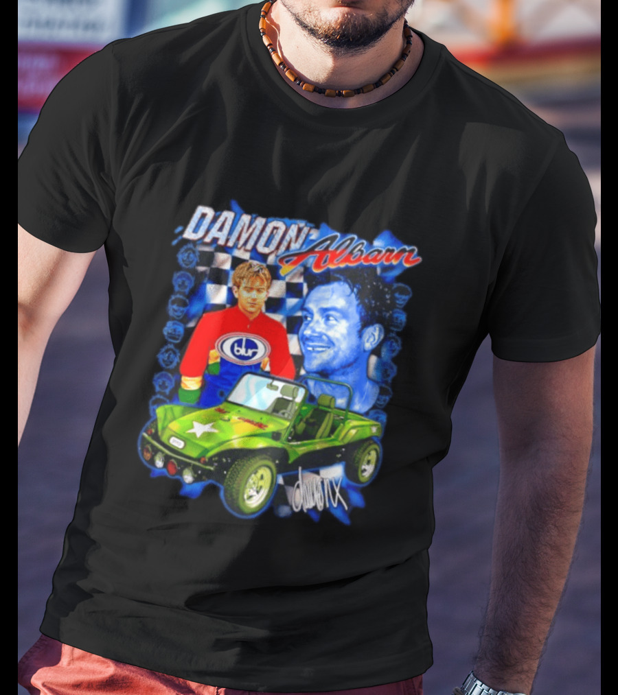 Damon Albarn Blur Gorillaz Geep Britpop Star Damon Albarn Imagery Checkerboard T-Shirt