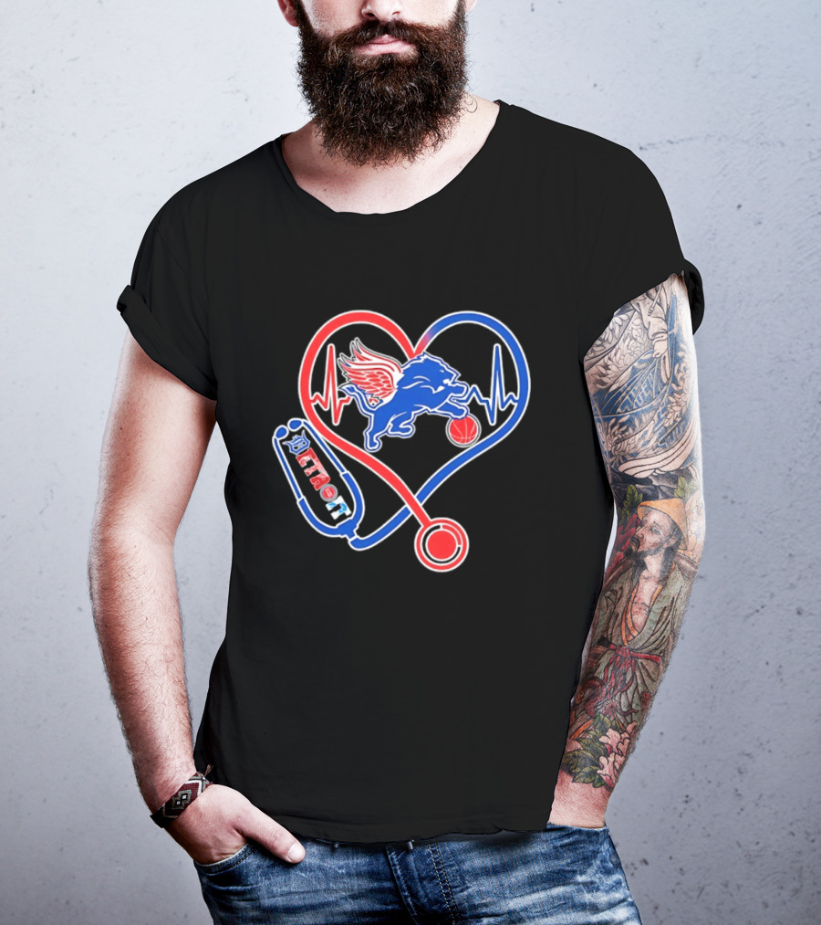 Detroit Heartbeat Stethoscope Lion Playing Basketball T-Shirt