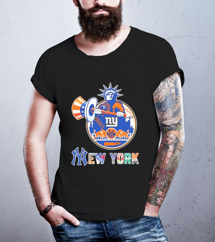 New York Liberty Skyline Sports Teams Knicks Mets Yankees T-Shirt