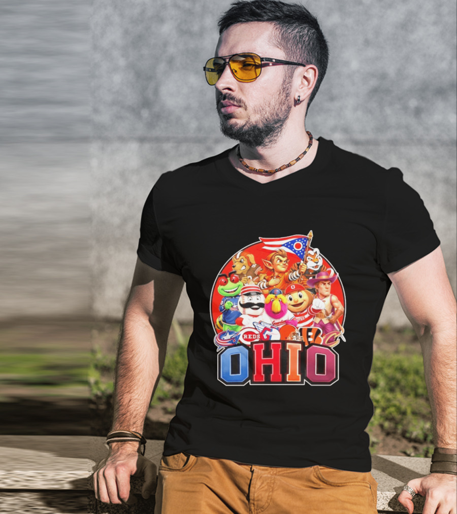 Ohio Sports Teams Mascots Cleveland Guardians Reds Bengals Browns Buckeyes Reds Crew Indians Fan T-Shirt