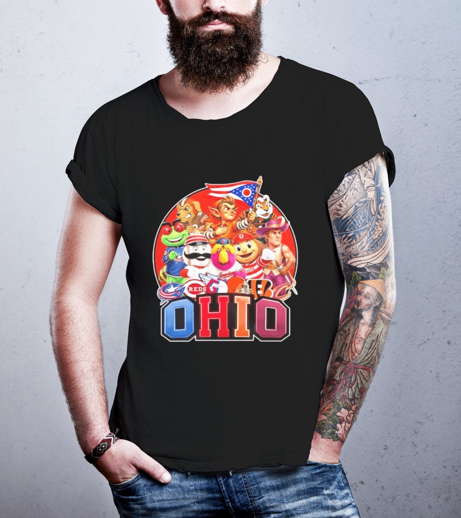 Ohio Sports Teams Mascots Cleveland Guardians Reds Bengals Browns Buckeyes Reds Crew Indians Fan T-Shirt