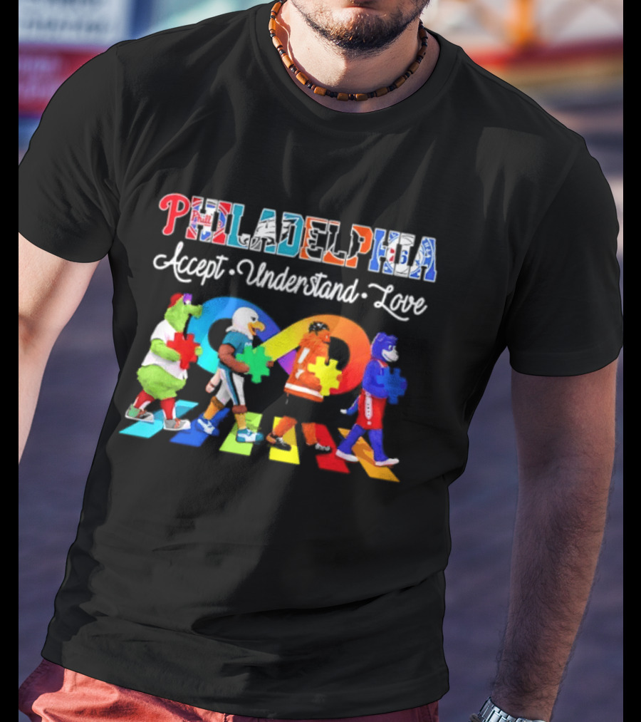 Philadelphia Mascots Accept Understand Love Puzzle Parade T-Shirt